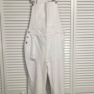 New White Denim Ripped Overalls Ankle Jeans